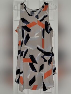 Alfani Beige Geometric Shift Dress with Black and Orange Accents